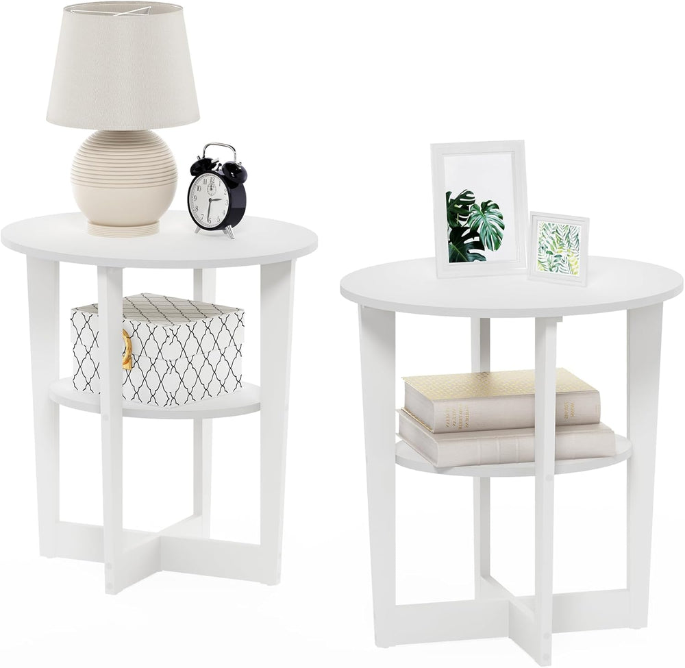 Furinno Jaya Side Table Set of 2, 2-Tier Round Modern End Table with Oval Tab...