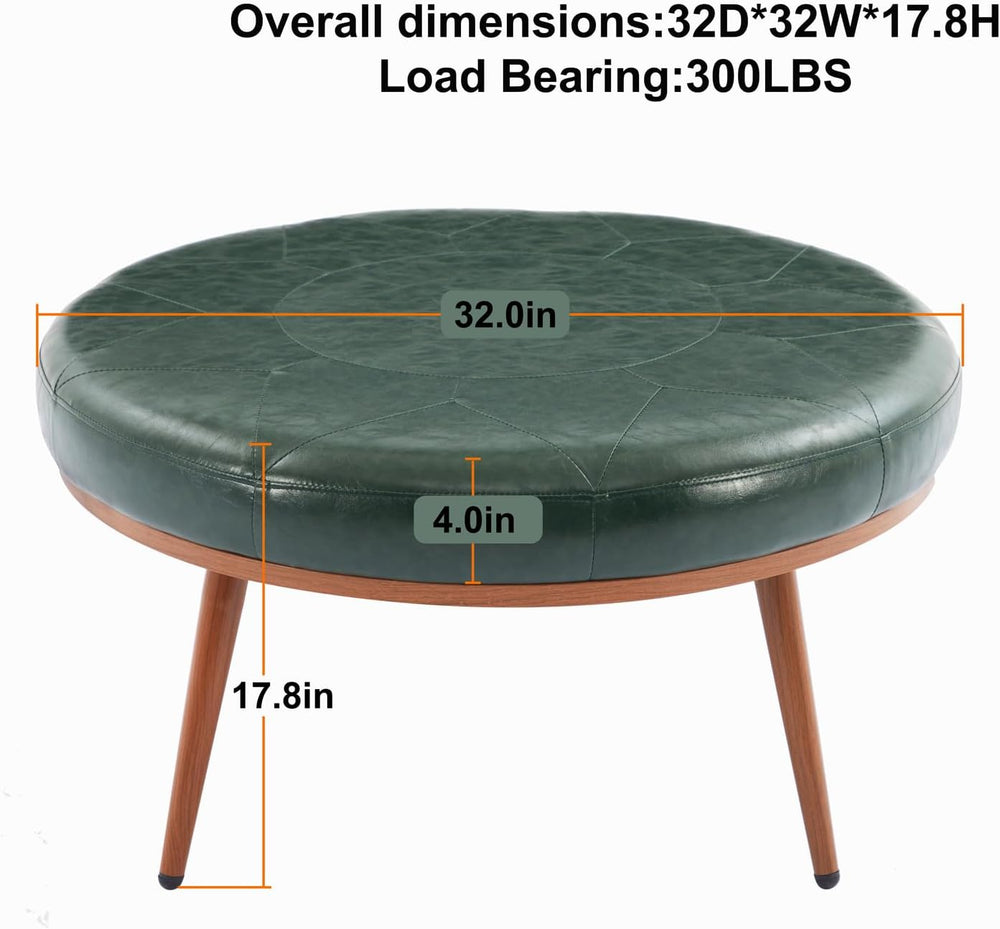 Round Ottoman, Large Faux Leather Footstool and Coffee Table, Cushioned Backl...