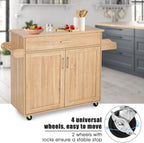 TANGZON Kitchen Island on Wheels, Rolling Storage Trolley with Large Cabinet, Drawer, Adjustable Shelf, Wood Worktop, Spice & Towel Rack, Utility Serving Cart for Dining Living Room (Natural)