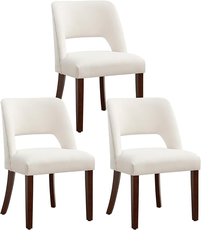Dining Chair Set of 3,Modern Dining Room Chairs with Thick Cushions,Upholstered Linen Fabric Kitchen Chairs for Kitchen Dining Room Beige
