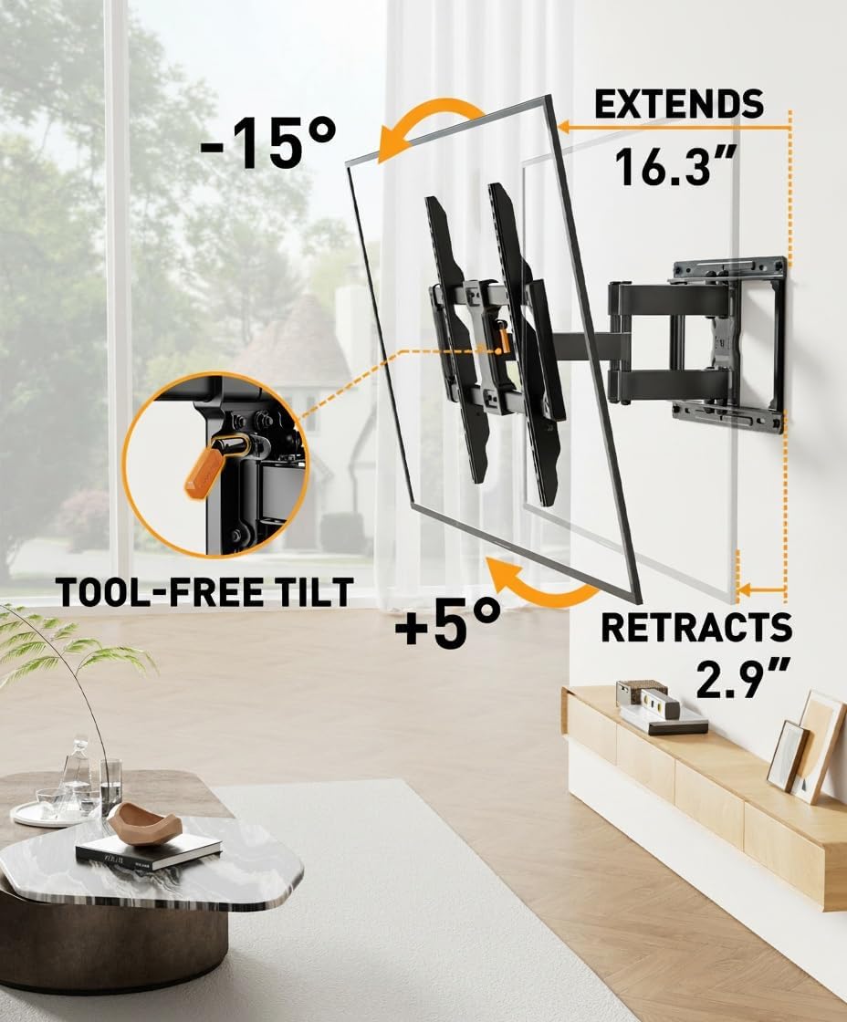 Perlegear Full Motion TV Wall Mount for 42–86 inch TVs up to 132 lbs | 30% th...