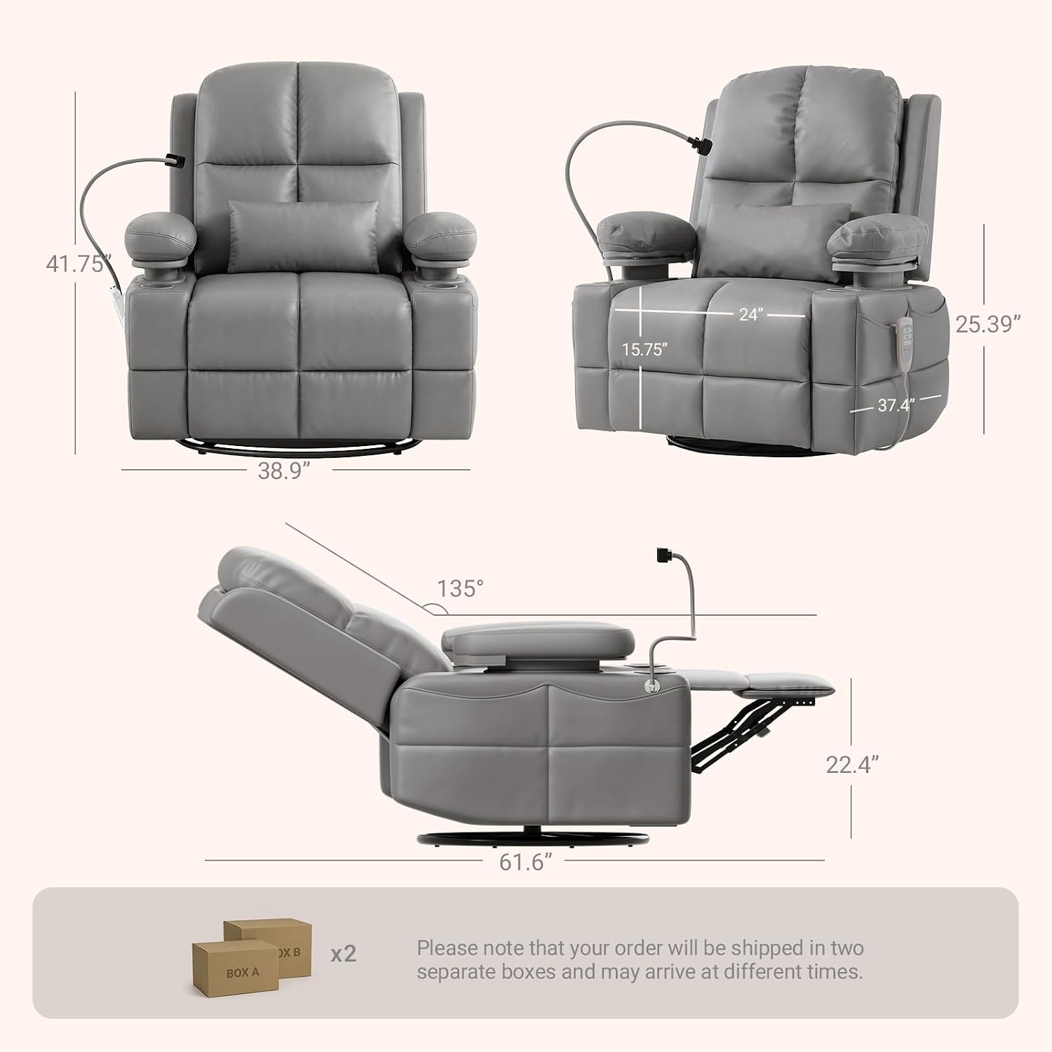 MAMAZING Lullapod Power Nursery Rocking Chair with HugAssist Armrest | Triple Motor Power Nursing Recliner with 270° Swivel Glider & Quiet Rocking, Dual Charging Ports & Built-In Storage