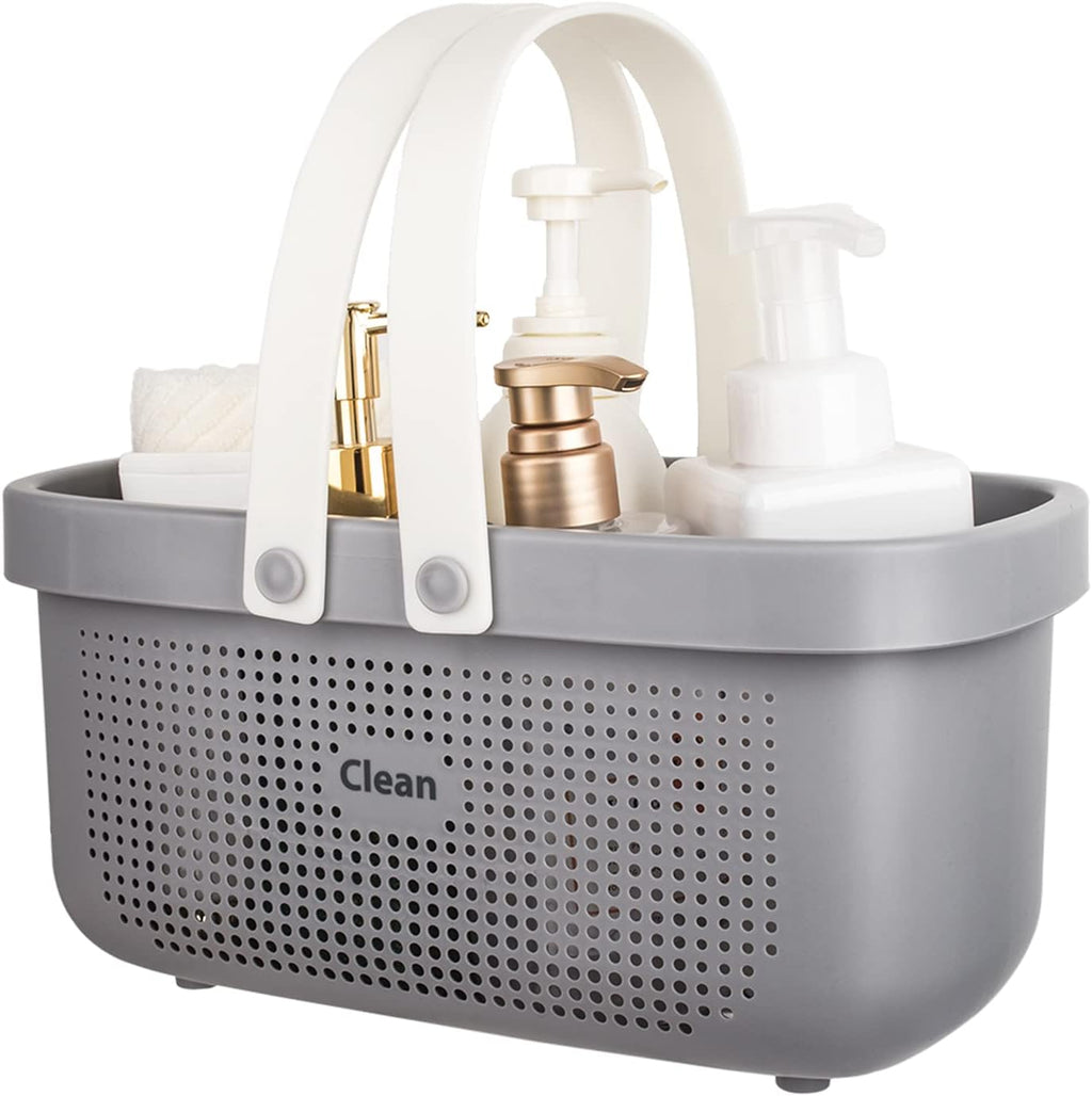 JiatuA Plastic Storage Basket with Handle Portable Shower Caddy Tote Organizer Basket Bin for Bathroom Kitchen Dorm Room Bedroom, Gray