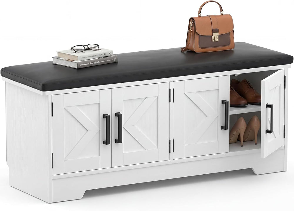 Armocity 43.3" Farmhouse Shoe Storage Bench with Cushion for Entryway | ...