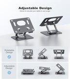 Swivel Tablet Stand with 360 Rotating Base, Adjustable Holder for Drawing, Compatible with iPad Pro/Air/Mini and More (Black)
