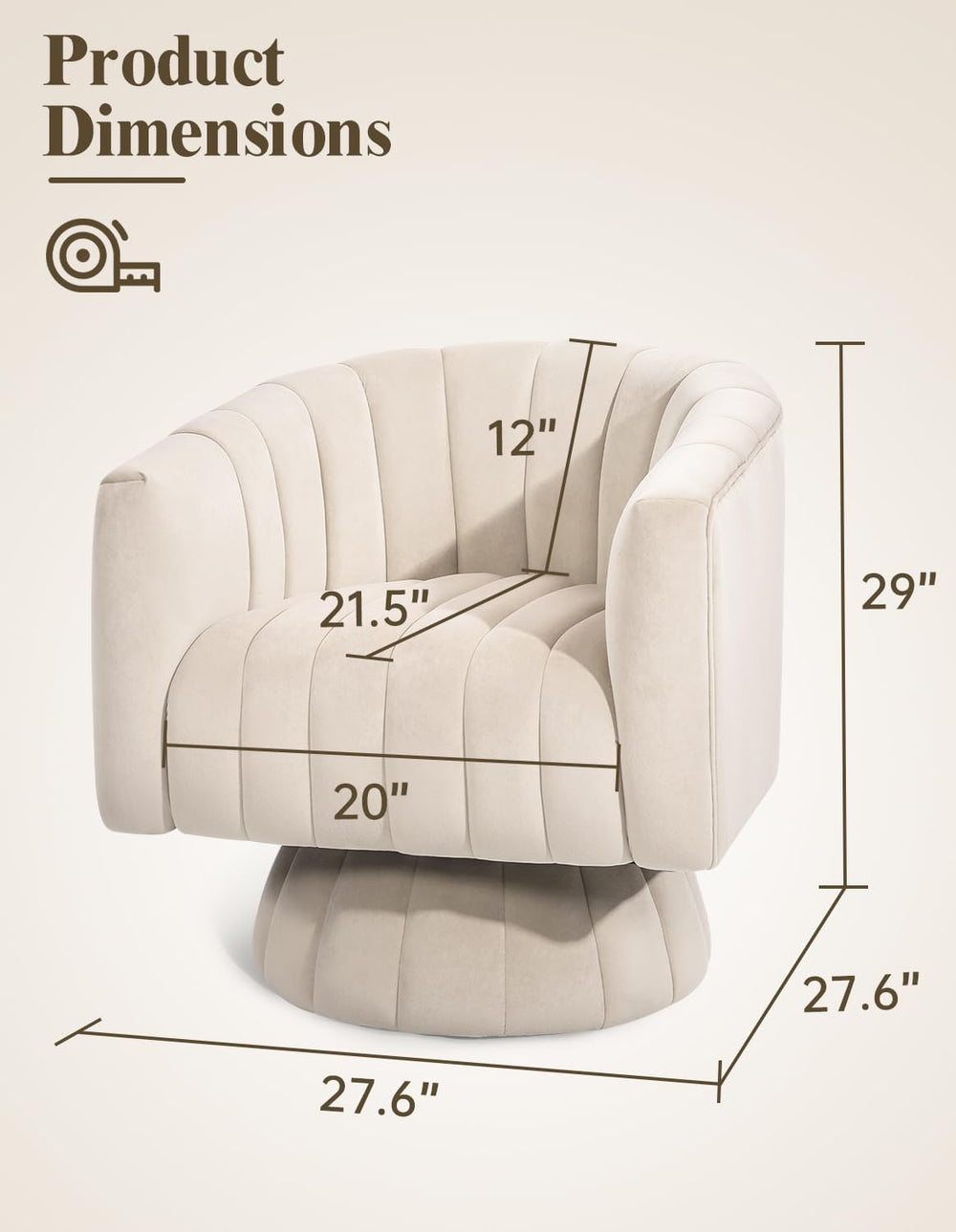 Kromax Swivel Accent Chair, Modern 360 Degree Swivel Barrel Chair, Beige | Mi...