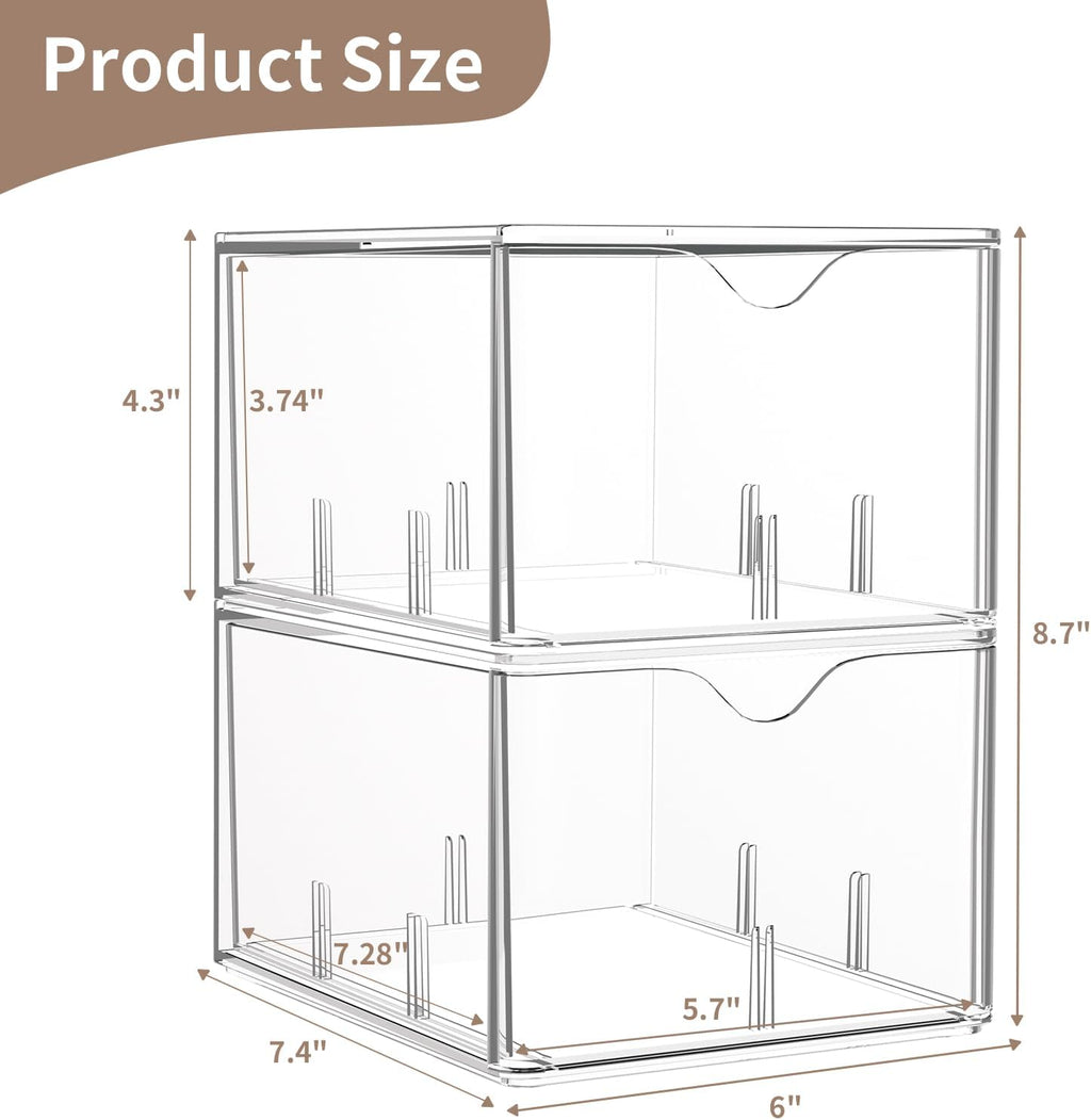 4 Pack Clear Tea Bag Organizers with Adjustable Dividers, Stackable Tea Drawer Organizer Box for Pantry, Coffee Bar, Kitchen Cabinet, Acrylic Food Storage Bins for Snacks, Sugar & Spice Packets