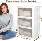 3 Tier Plastic Storage Bins with Lids 35QT, Stackable Storage Containers with Wheels, Folding Storage Boxes, Collapsible Storage Bins, Closet Organizers and Storage for Living Room,Office,Dorm