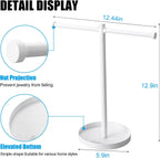 Jewelry Necklace Organizer Stand,12.9" Tall Sturdy Metal Jewelry Stand with Round Tray for Bracelet Bangles Holder Display,Long Necklace Organizer Holder (white)