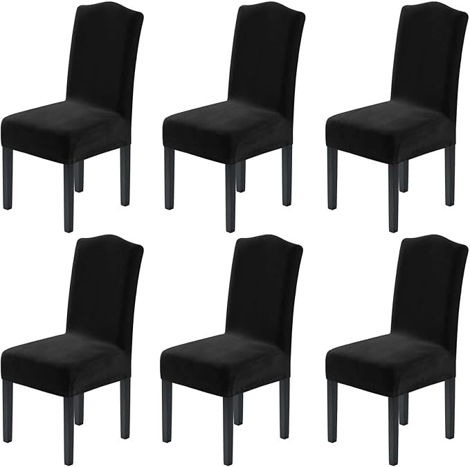 H.VERSAILTEX Velvet Dining Chair Covers Stretch Chair Covers for Dining Room Set of 6 Parson Chair Slipcovers Chair Protectors Covers Dining, Soft Thick Solid Velvet Fabric Washable, Black