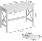 ChooChoo Computer Desk Study for Home Office, Modern Simple 40 Inches White Desk with Drawers, Makeup Vanity Console Table