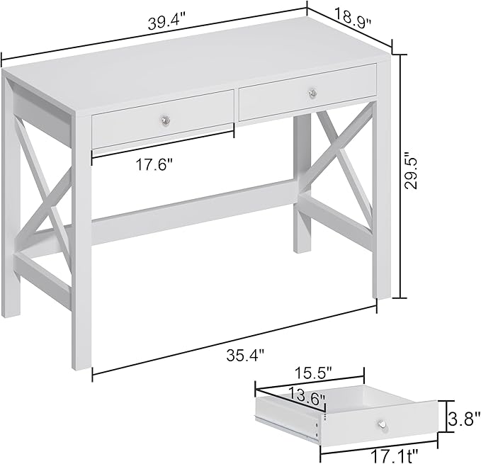 ChooChoo Computer Desk Study for Home Office, Modern Simple 40 Inches White Desk with Drawers, Makeup Vanity Console Table