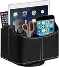 PU Leather Remote Control Holder,360 Degree Spinning Desk TV Remote Caddy,Desk Organizers and Accessories,for Controller,Media,Mail,Calculator,Mobile Phone,Pen Storage Holder(Black)