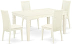 East West Furniture WEIP5-WHI-C 5 Piece Dining Room Table Set Includes a Rectangle Kitchen Table with Butterfly Leaf and 4 Linen Fabric Upholstered Dining Chairs, 42x60 Inch, Linen White
