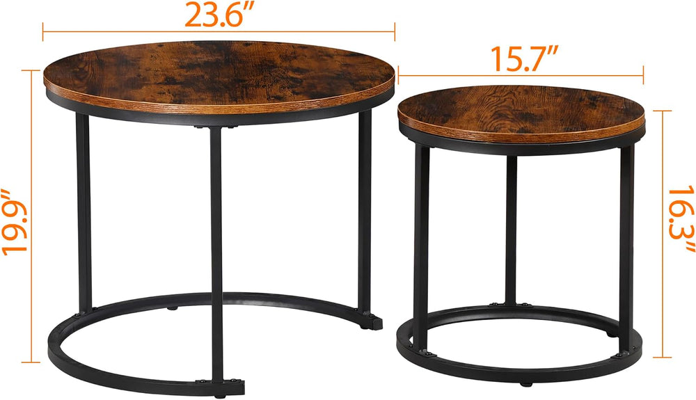 ZENY Nesting Coffee Table Set of 2, 23.6inch Round Coffee Table Wood Grain To...