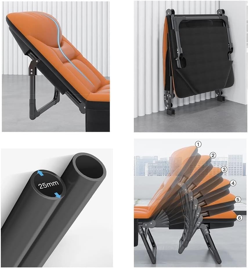 Portable Sun Lounger Folding Camping Bed Cot Reclining Lounge Chair 6-Position Adjustable Backrest with(Light Grey)