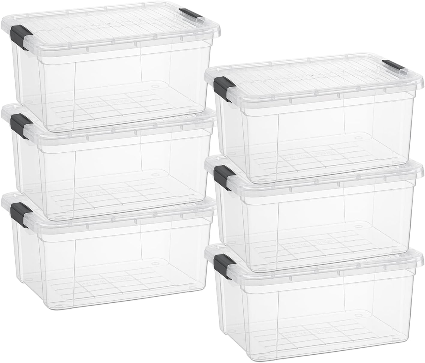 Superio Clear Storage Boxes with Lids, 21 Quart Plastic Container Bins for Organizing, Stackable Crates, BPA Free, Non Toxic, Odor Free, Organizers for Home, Office and Dorm, 6 Pack