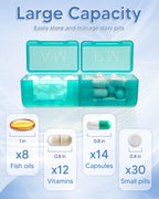 Monthly Pill Organizer 2 Times a Day, FRIWOLE Medicine Box with Portable Weekly Pill Bag, Keychain Pill Case, Pill Cutter and 2 Sticker (Purple, 2 Times a Day)