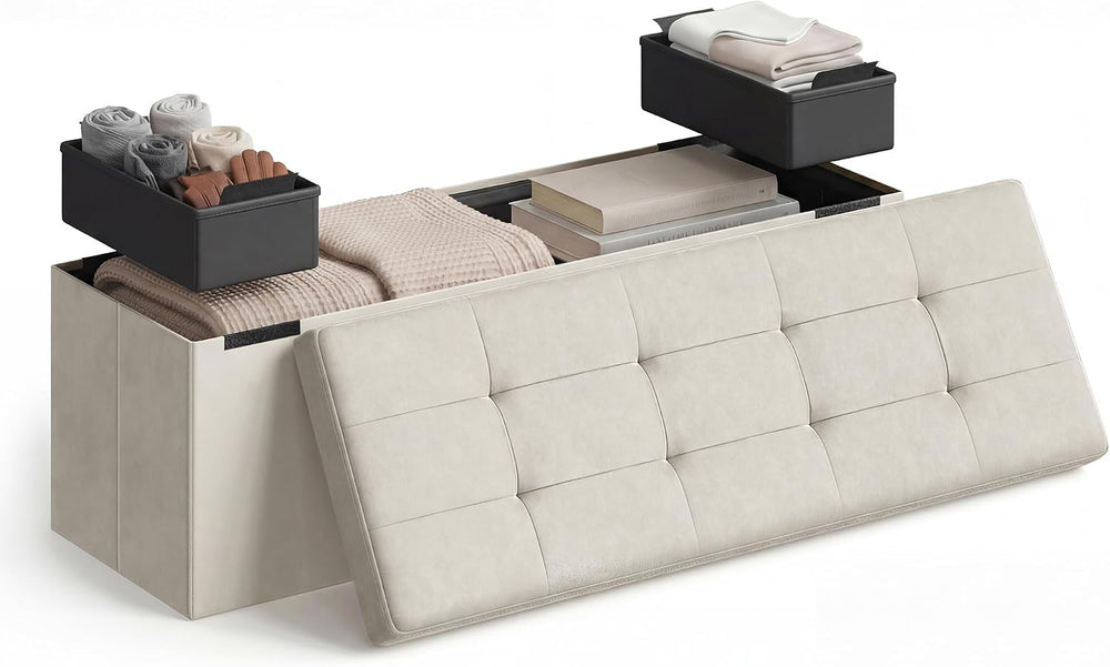 SONGMICS HOME Ottoman with Storage, Removable Lid, Folding Storage Chest, Eas...