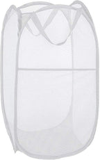 Larpur Popup Laundry Basket, Mesh Clothes Hamper Portable Laundry Hamper with Reinforced Carry Handles, Collapsible for Storage (White)