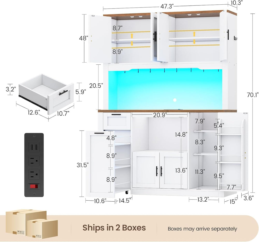 Itaar 71" Pantry Cabinet with Charging Station and LED Light, Kitchen Pa...
