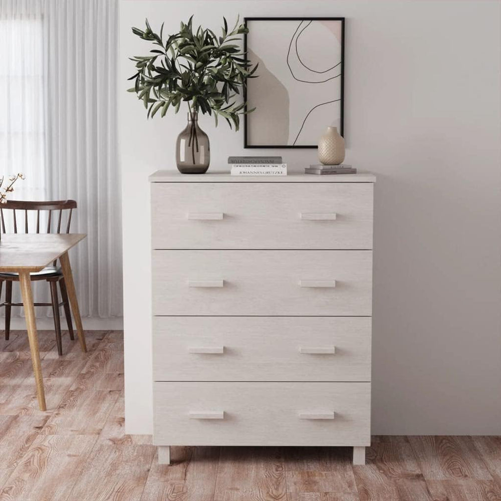 Modern White Sideboard with Smooth Sliding Doors, Solid Pinewood and MDF Cons...