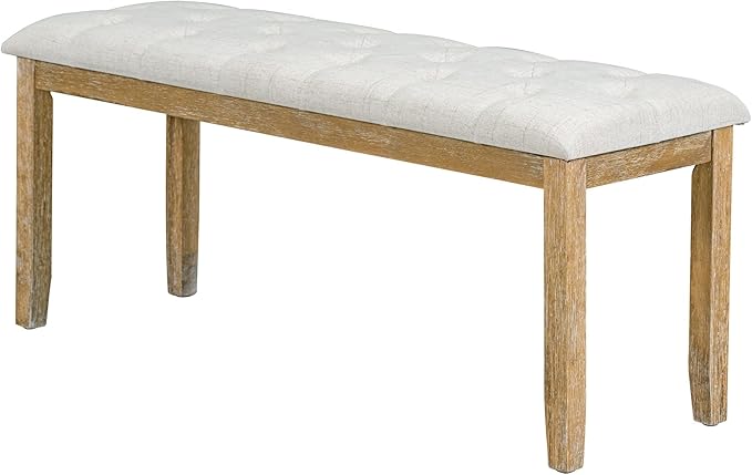 HomSof 6-Piece Retro Rectangular Dining Table Set, Table with Unique Legs and 4 Upholstered Chairs & 1 Bench for Dining Room and Kitchen, Natural Wood Wash