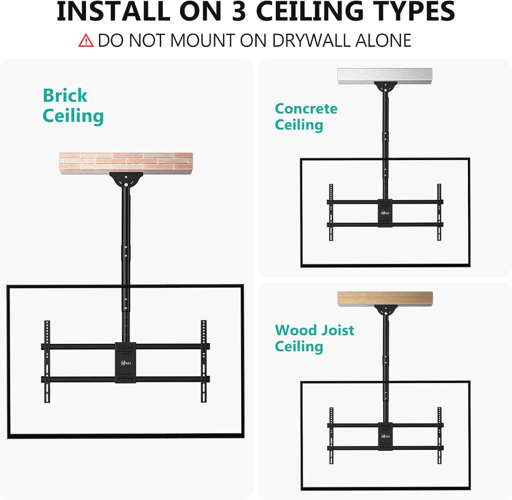 WALI Heavy Duty Ceiling TV Mount for 37-90 inch Large TVs, up to 220 lbs | Ha...