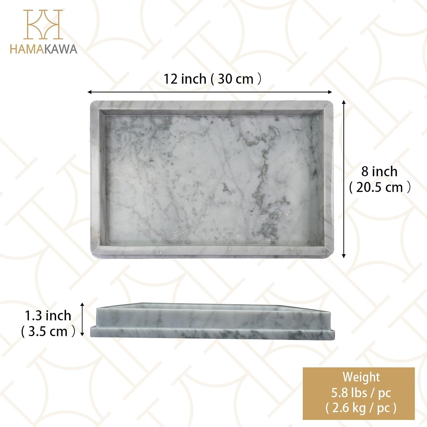Italian Real Natural Marble Bathroom Vanity Tray 12 inch, Carrara White Stone Jewelry Tray, Rectangle Perfume Trays, Large Tank Trays, Cosmetic Organizer