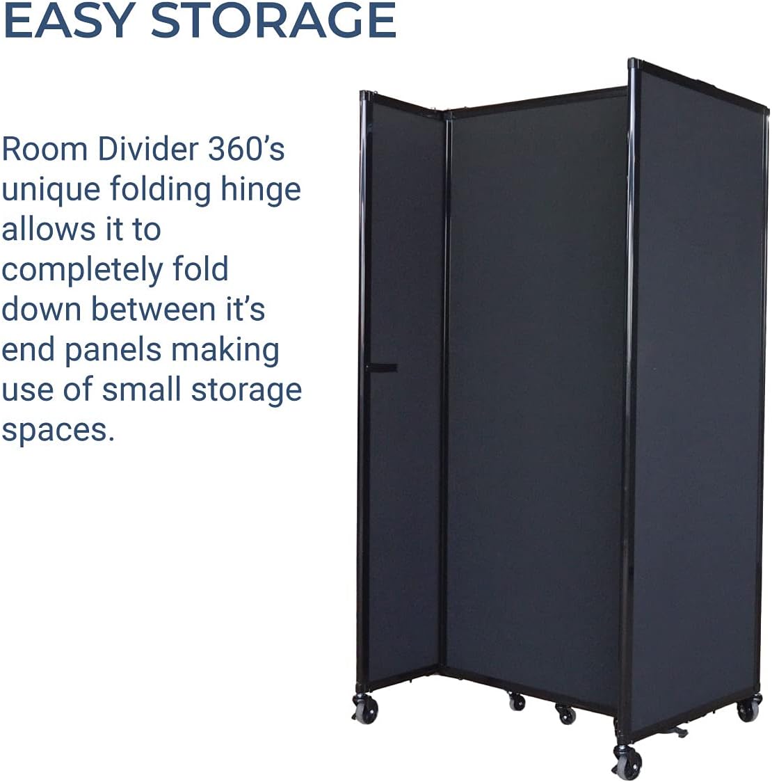 Versare Room Divider 360 Portable Wall Partition | Folding Panels | Large Freestanding Divider | Locking Wheels | Temporary Room Separator | 14' x 7'6'', Charcoal Gray