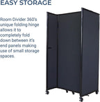 Versare Room Divider 360 Portable Wall Partition | Folding Panels | Large Freestanding Divider | Locking Wheels | Temporary Room Separator