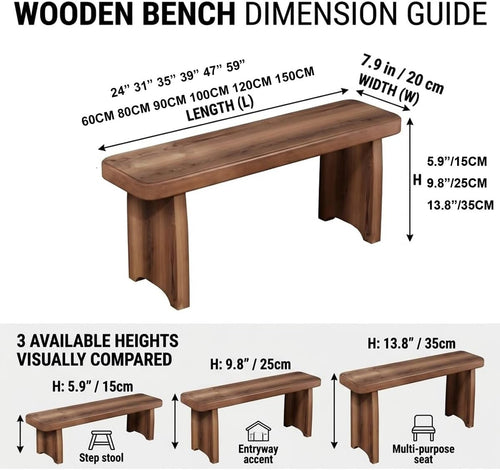 24-59 Inch Solid Wood Entryway Bench, Farmhouse Long End of Bed Bench, Indoor Dining Seat for Entrance, Bedroom, Living Room, Dining Room, Easy Assembly, Brown(L31xW7.9xH5.9inch)