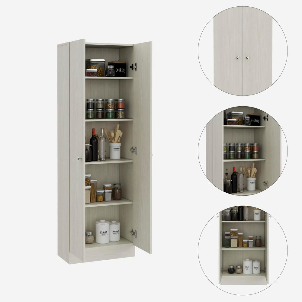 Multistorage Pantry Cabinet, 5 Shelves, Double Doors - Pearl
