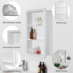 Recessed Medicine Cabinet No Mirror - 14x24 Bathroom Storage Wall Cabinet with 2 Shelves, 304 Stainless Steel Shower Niche, Matte White Waterproof for Bathroom, Toilet, Vanity