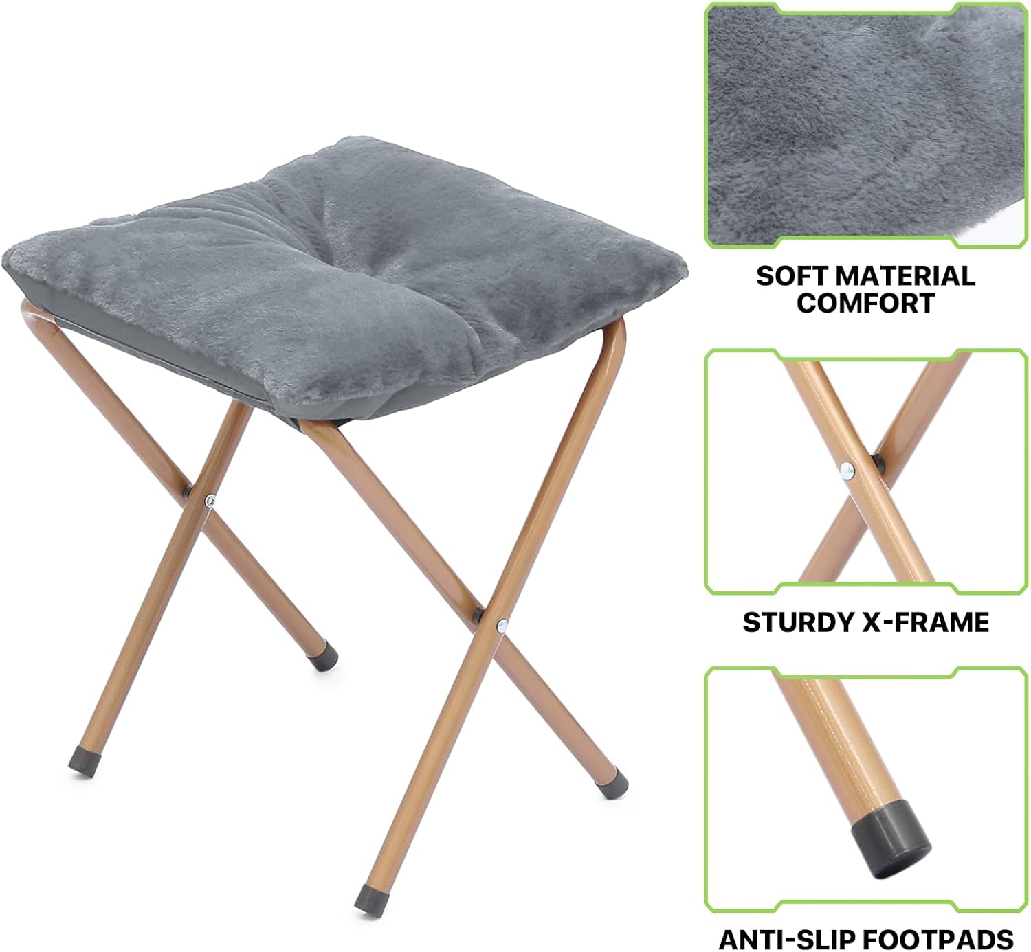 Magshion Folding Saucer Chair for Adults with Ottoman, Circle Reading Chair for Bedroom, Living Room & Dorm, Furry Comfy Accent Seat with Metal Leg & Thick Padded for Small Spaces (Grey, 2 Pack)