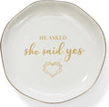 HOME SMILE He Asked and She Said Yes Ring Dish-Wedding Engagement Gifts for Women Bride to Be,Ceramic White