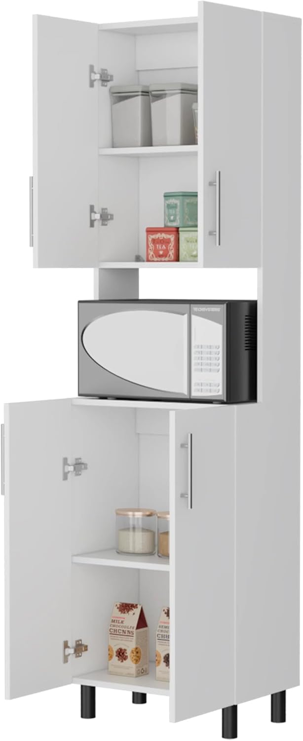 White Double Cabinet Kitchen Pantry with Open Storage