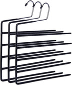 Nature Smile Pants Hangers 3pack, Heavy Duty Multi Layers Space Saving Slack Hangers,Non Slip 5 Tier Open-Ended Pants Hanger Closet Storage Organizer for Garden Flags Trousers Jeans Scarf
