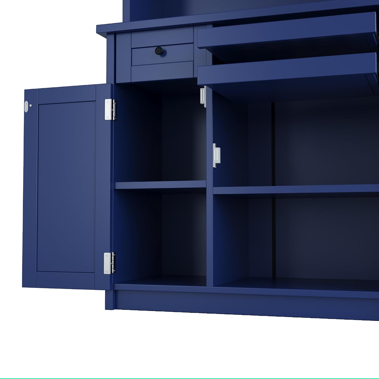 Farmhouse Freestanding Buffet with Hutch, Tall Kitchen Pantry with Wine Rack and Adjustable Shelves,for Dining Room (Blue-W)
