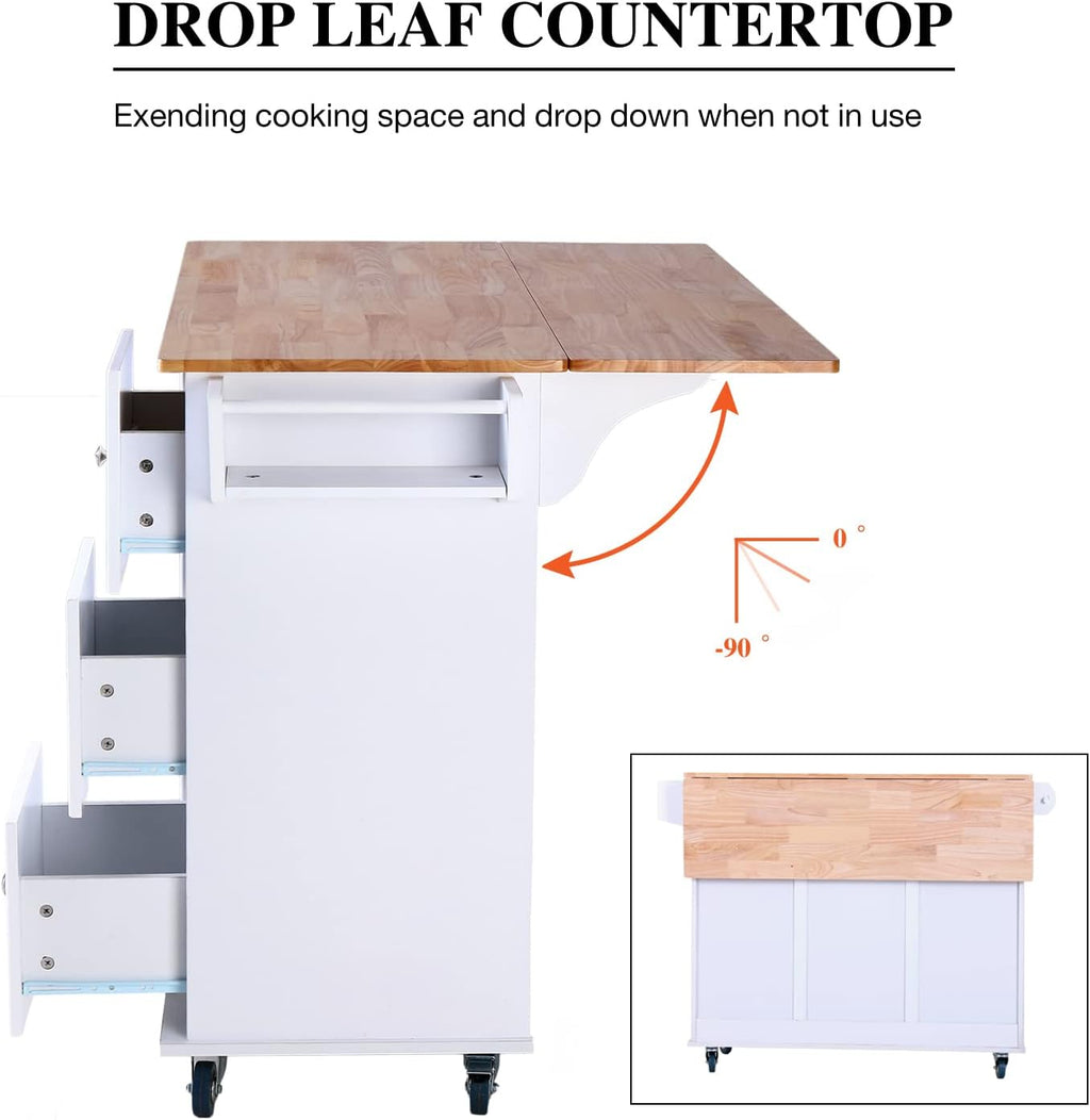 PHI VILLA Kitchen Island on Wheels Portable Kitchen Cart with Drop Leaf, Rolling Kitchen Island with Storage