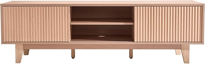 VEVOR 59" Fluted TV Stand, Boho Entertainment Center for 55/60/65 inch TVs, Mid Century Modern Media Console TV Storage Cabinet with Sliding Door and Adjustable Open Shelves, for Living Room, Bedroom