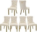 Velvet Dining Chairs Set of 6, High-end Tufted Upholstered Dining Chair with Back Ring Pull, Nailhead Trim and Golden Solid Wood Legs, Modern Dining Room Chairs for Dining Room, Cream