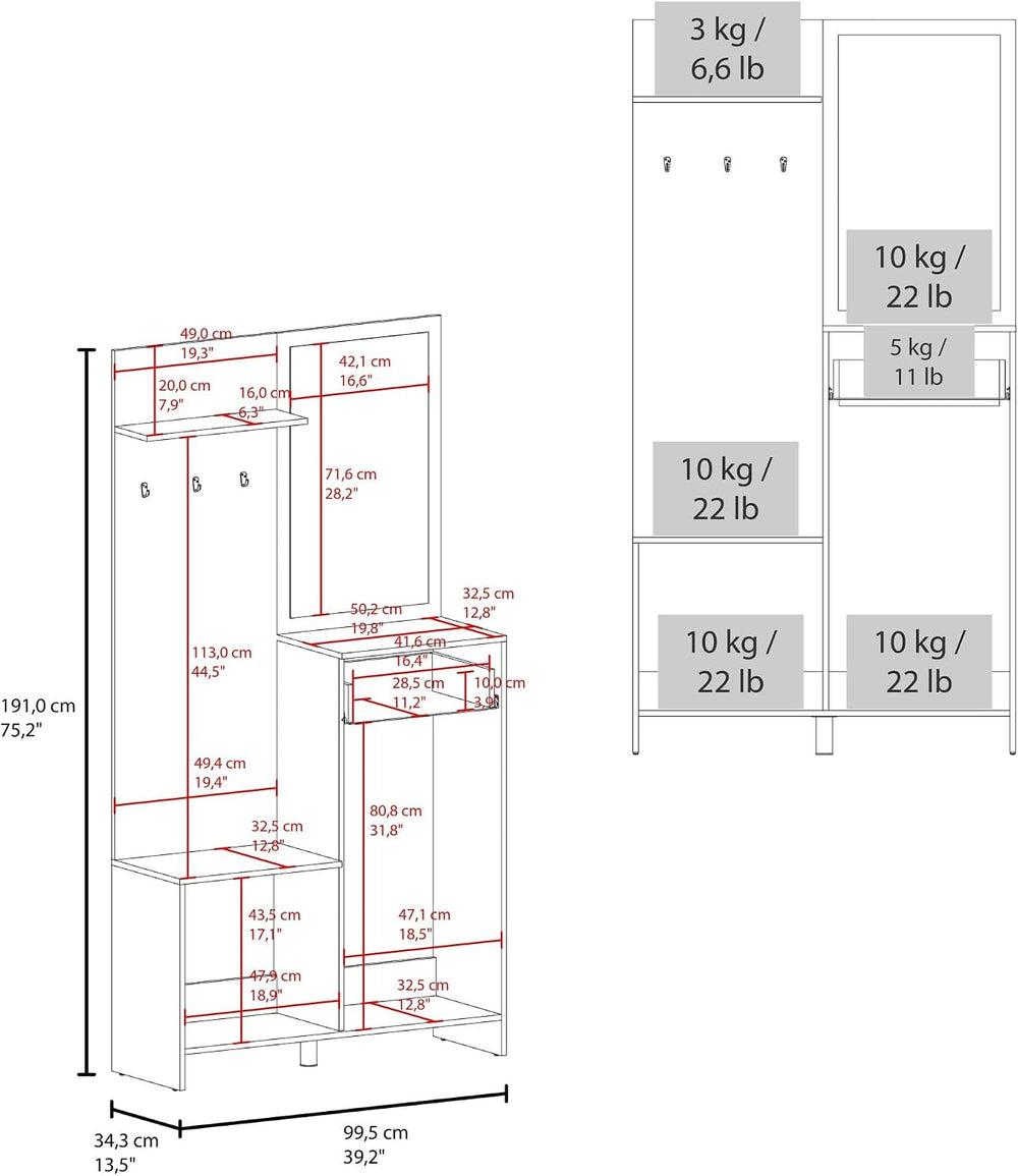Farmhouse Tall Mirrored Cabinet with Hangers, Console Table for Entryway Livi...