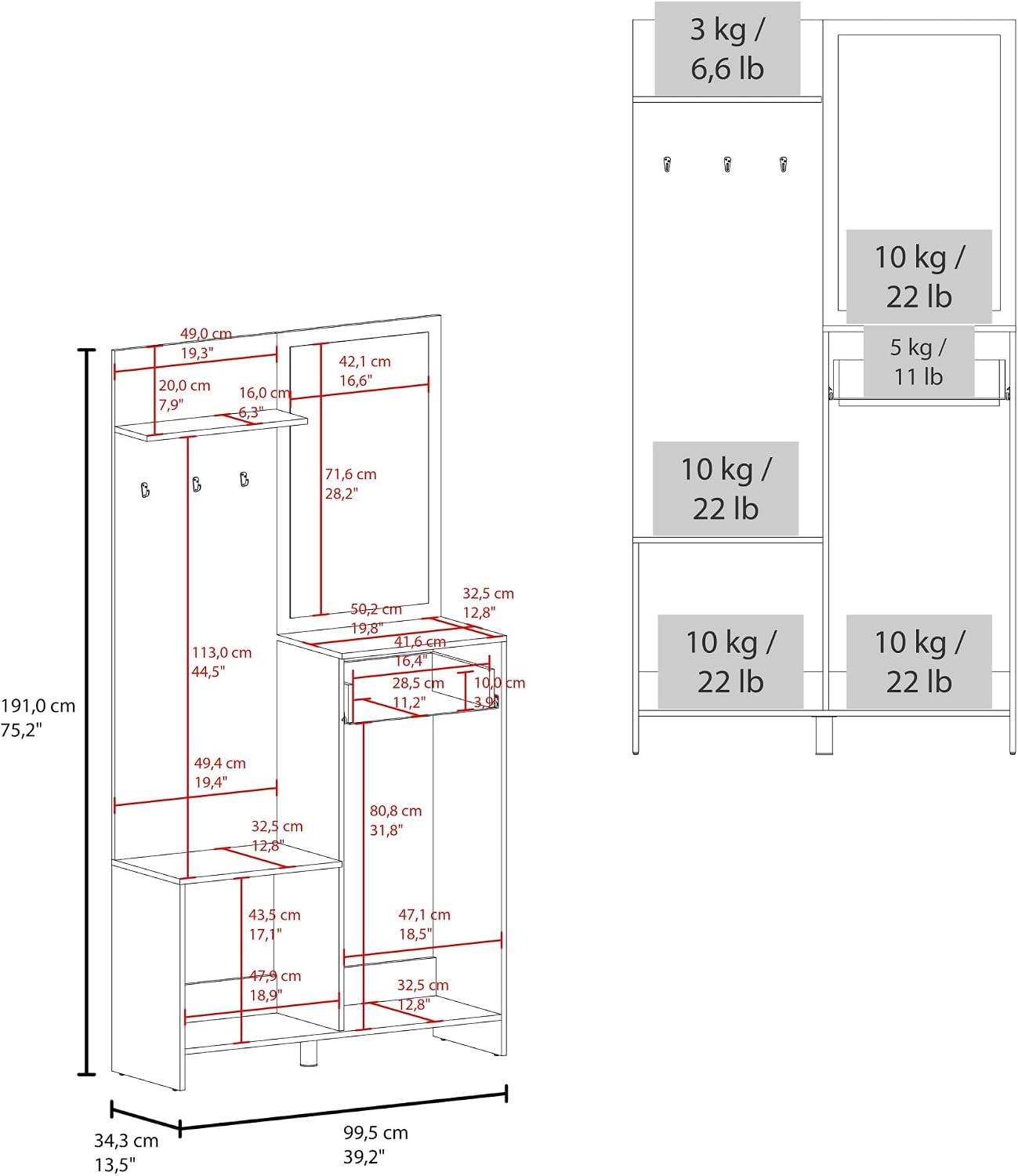 Farmhouse Tall Mirrored Cabinet with Hangers, Console Table for Entryway Living Room,for Kitchen Home