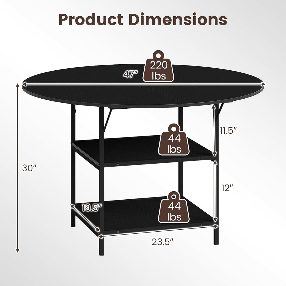 GOFLAME Round Dining Table for 4-6 People, 47” Kitchen Table with 2-Tier Stor...