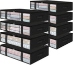 StorageRight Under Bed Storage Bins, 8-Pack 40L Foldable Fabric Storage Bags with Transparent Window, Breathable Organizer for Clothes/Blanket/Comforter/Quiltr, Black