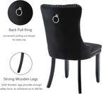 Black Dining Chairs Set of 2,Upholstered Velvet Dining Room Chairs with Back Ring Pull Trim and Solid Wood Legs,Modern Dining Chairs Perfect for Dining Room, Kitchen(Black)