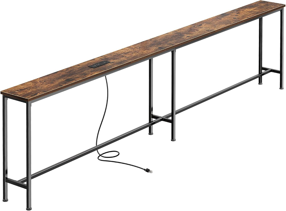 SUPERJARE 102.4 Inch Sofa Table with Power Outlets and USB-C Port,Rusitc Brown
