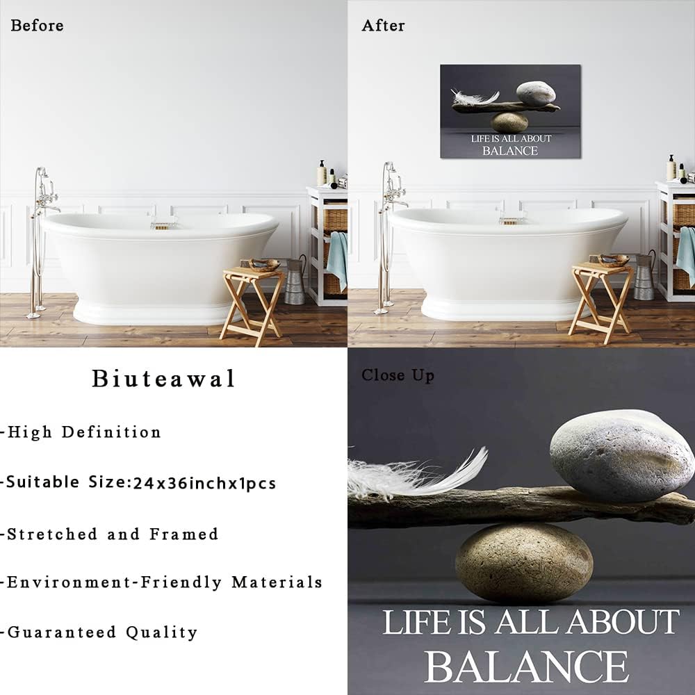 Biuteawal Motivational Wall Art Zen Canvas Print Black White Balance Stones w...