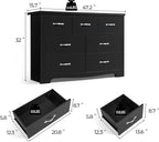 LINSY HOME 7 Drawers Dresser for Bedroom, 47" Wide Rustic Wood Dressers & Chests of Drawers, Modern Storage Dresser with Antique Handles for Closet, Living Room, Hallway, Black